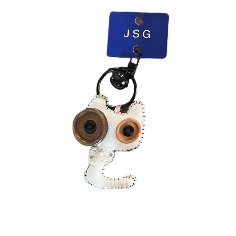 چارم بگ گربه فانتزی سفید دکمه‌ای آویز کیف دخترانه