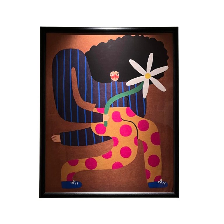 تابلو دختر و گل قاب سیاه