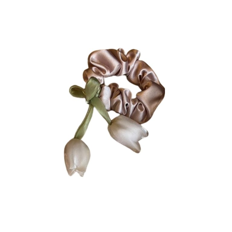 کش مو ساتن کرم با گل لاله سفید