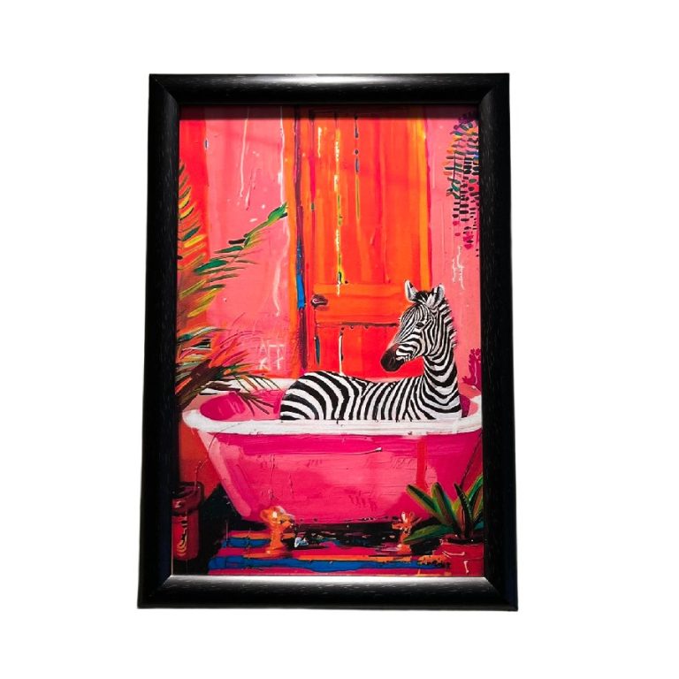 تابلو گورخر در حمام قاب سیاه